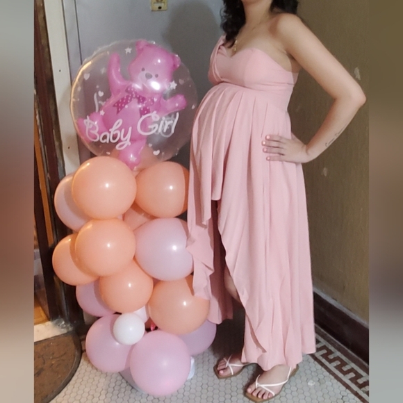 ELEGANT ONE SHOULDER NECK SLIT DRESS S Dusty pink S - Picture 9 of 10